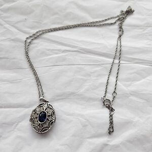 Intricate Silver Necklace Locket With Sapphire